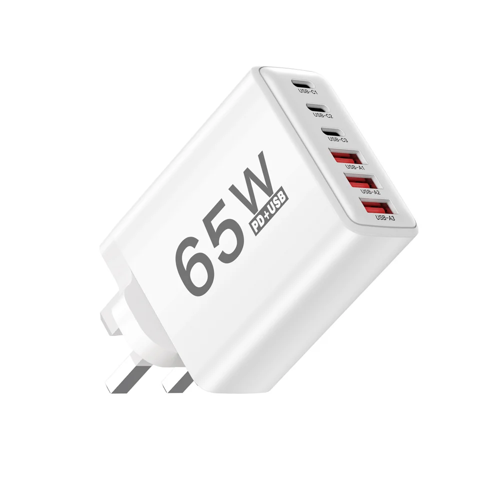 USB Charger Type C Total 65W Muti 6 Ports Quick Fast Charging EU/US/UK Plug Mobile Phone Wall Adapter for IPhone Samsung Xiaomi