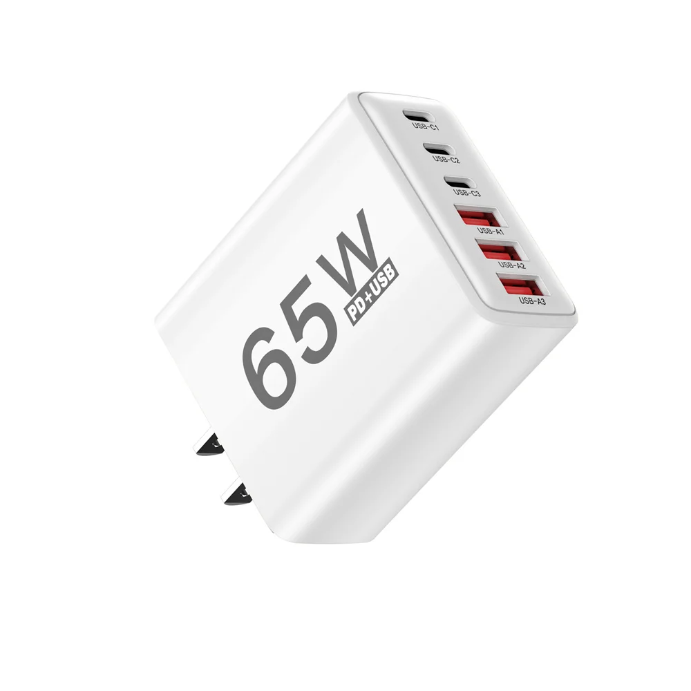 USB Charger Type C Total 65W Muti 6 Ports Quick Fast Charging EU/US/UK Plug Mobile Phone Wall Adapter for IPhone Samsung Xiaomi