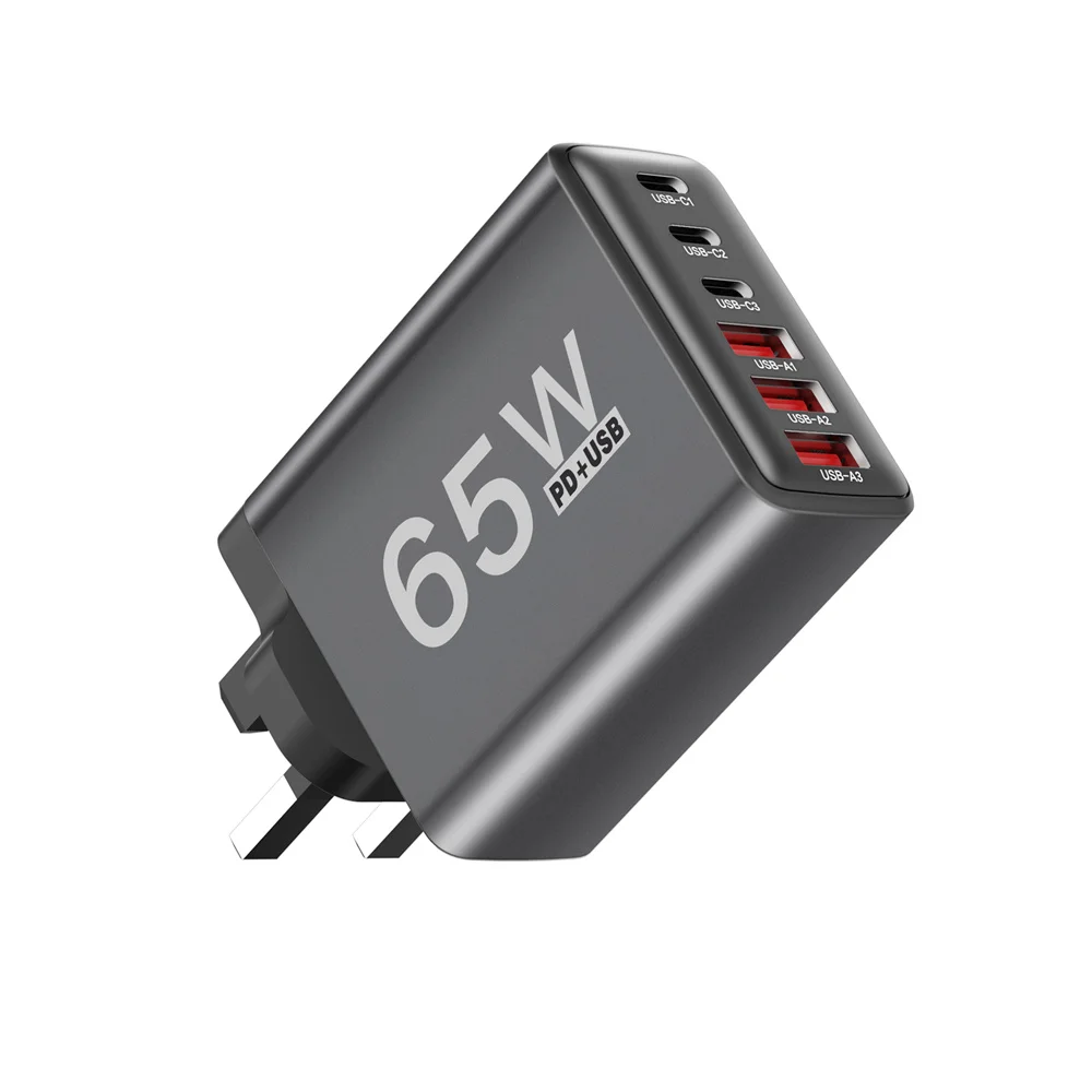 USB Charger Type C Total 65W Muti 6 Ports Quick Fast Charging EU/US/UK Plug Mobile Phone Wall Adapter for IPhone Samsung Xiaomi