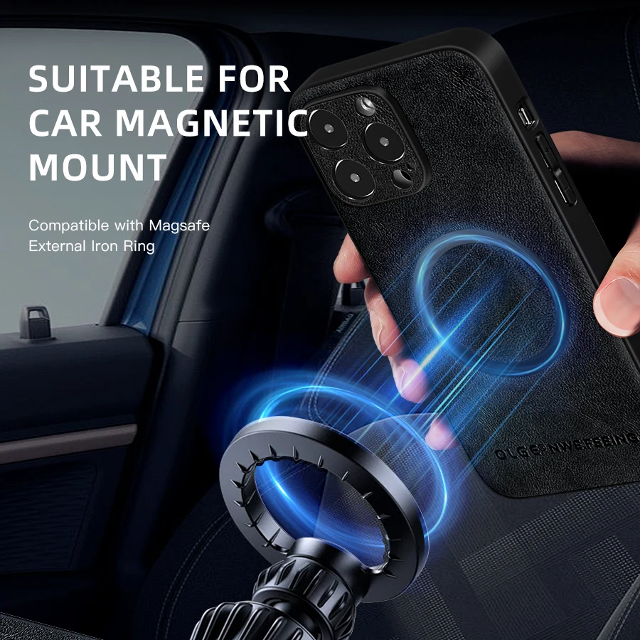 Magnetic Leather Case for Apple iPhone 17 Pro Max 13 12 14 15 16 17Pro MacSafe Luxury Wireless Charge Shockproof MagSafe Cover