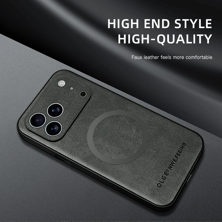 Magnetic Leather Case for Apple iPhone 17 Pro Max 13 12 14 15 16 17Pro MacSafe Luxury Wireless Charge Shockproof MagSafe Cover