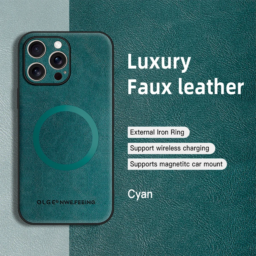 Magnetic Leather Case for Apple iPhone 17 Pro Max 13 12 14 15 16 17Pro MacSafe Luxury Wireless Charge Shockproof MagSafe Cover