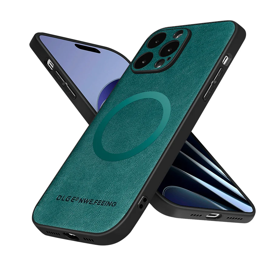 Magnetic Leather Case for Apple iPhone 17 Pro Max 13 12 14 15 16 17Pro MacSafe Luxury Wireless Charge Shockproof MagSafe Cover