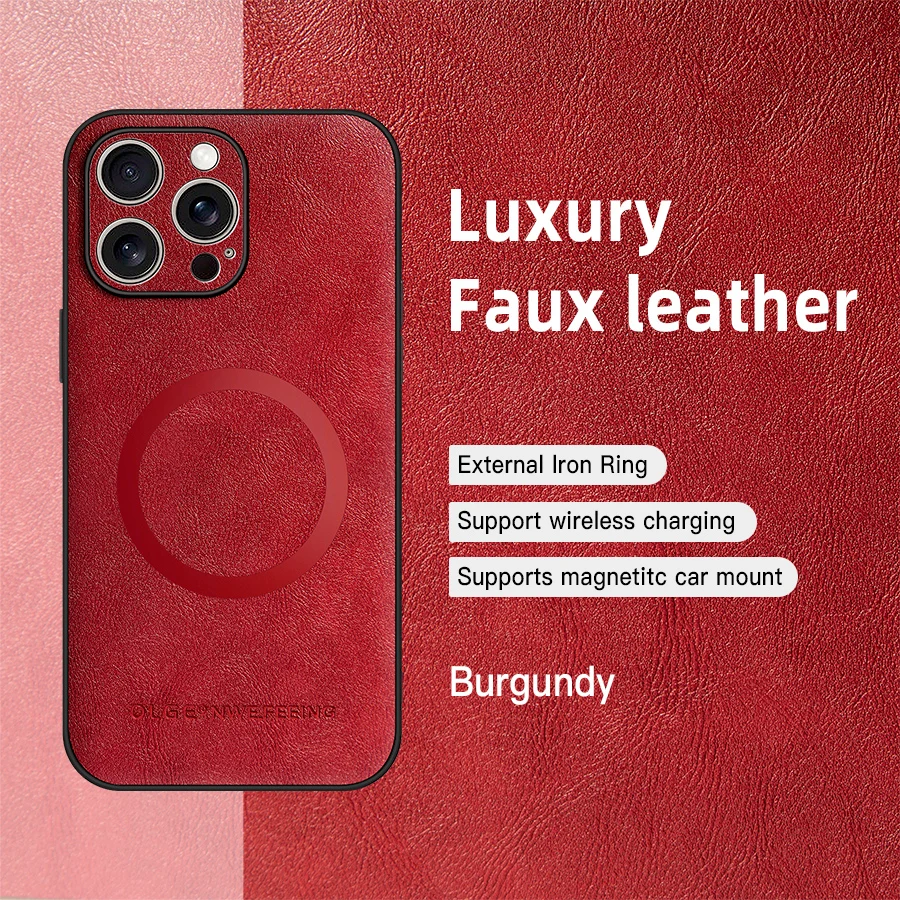 Magnetic Leather Case for Apple iPhone 17 Pro Max 13 12 14 15 16 17Pro MacSafe Luxury Wireless Charge Shockproof MagSafe Cover