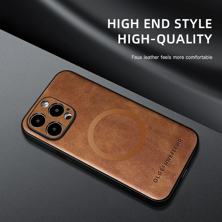 Magnetic Leather Case for Apple iPhone 17 Pro Max 13 12 14 15 16 17Pro MacSafe Luxury Wireless Charge Shockproof MagSafe Cover