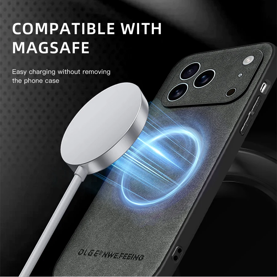 Magnetic Leather Case for Apple iPhone 17 Pro Max 13 12 14 15 16 17Pro MacSafe Luxury Wireless Charge Shockproof MagSafe Cover