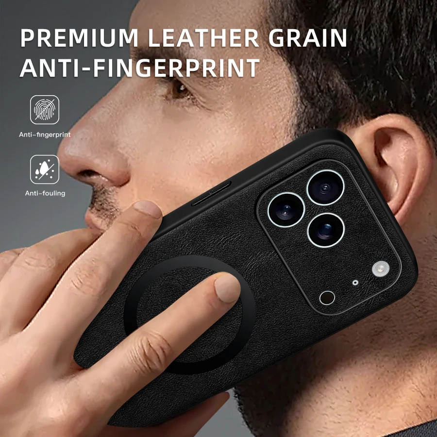 Magnetic Leather Case for Apple iPhone 17 Pro Max 13 12 14 15 16 17Pro MacSafe Luxury Wireless Charge Shockproof MagSafe Cover