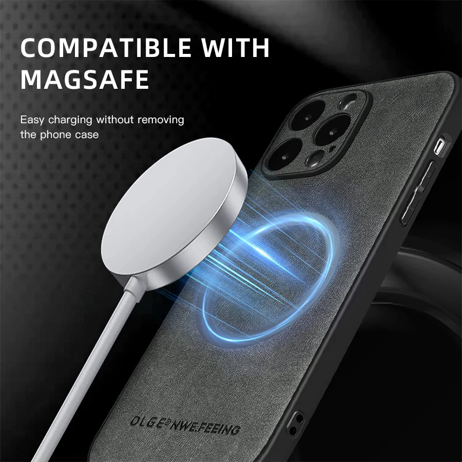 Magnetic Leather Case for Apple iPhone 17 Pro Max 13 12 14 15 16 17Pro MacSafe Luxury Wireless Charge Shockproof MagSafe Cover