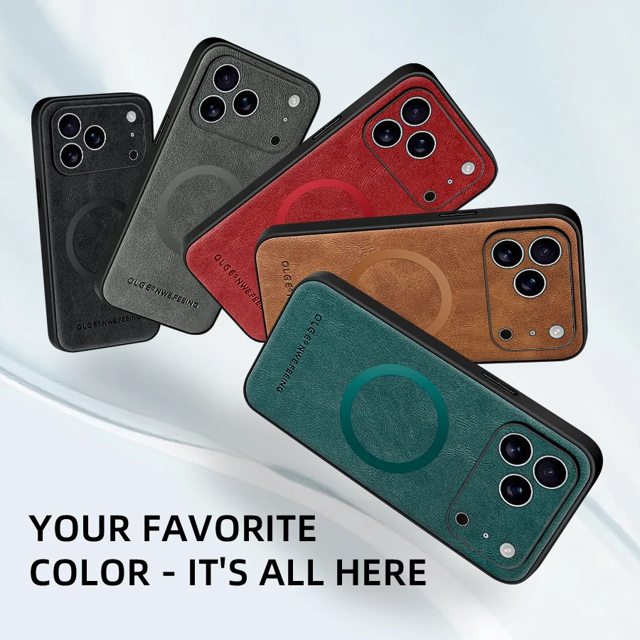 Magnetic Leather Case for Apple iPhone 17 Pro Max 13 12 14 15 16 17Pro MacSafe Luxury Wireless Charge Shockproof MagSafe Cover
