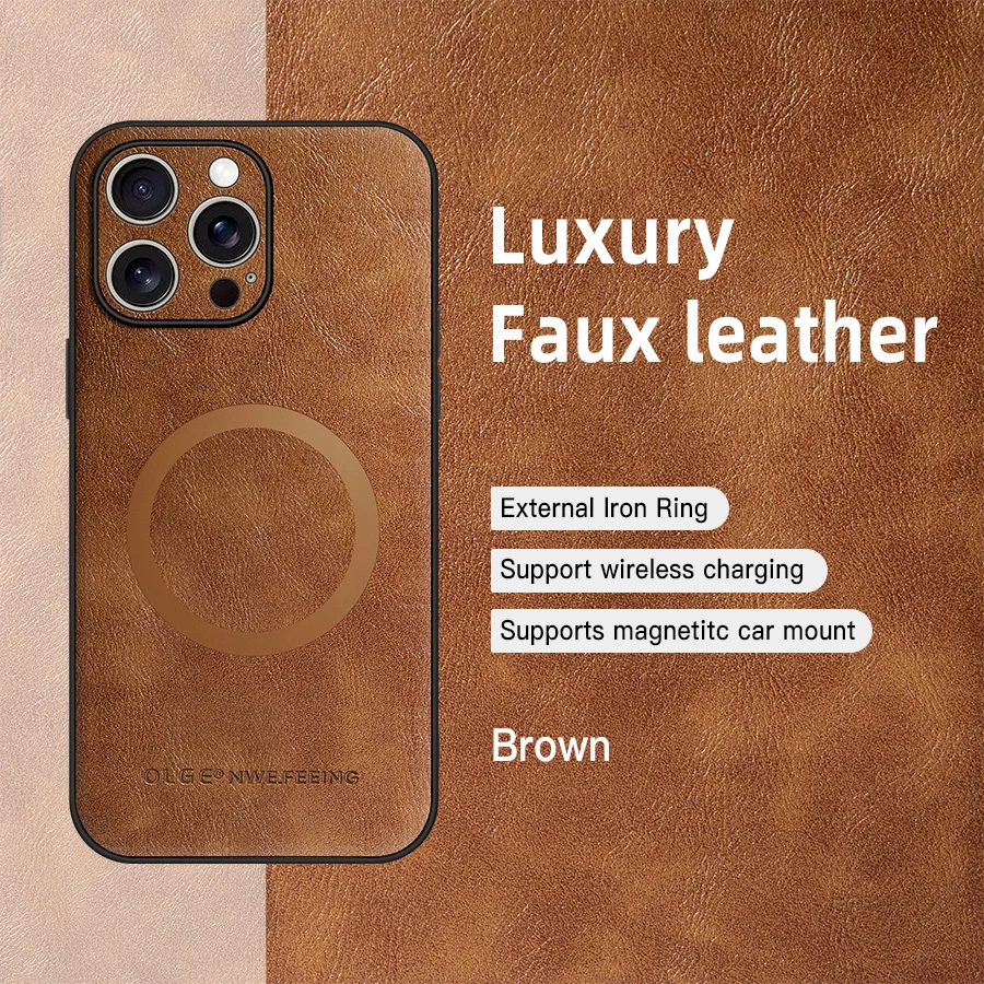 Magnetic Leather Case for Apple iPhone 17 Pro Max 13 12 14 15 16 17Pro MacSafe Luxury Wireless Charge Shockproof MagSafe Cover
