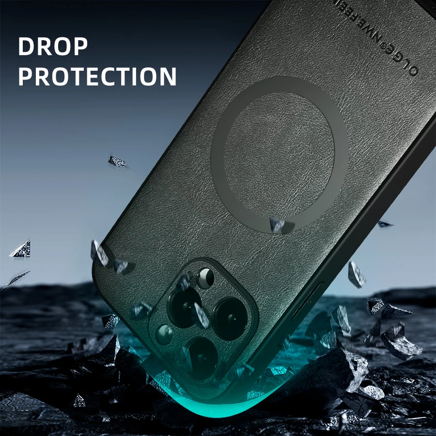 Magnetic Leather Case for Apple iPhone 17 Pro Max 13 12 14 15 16 17Pro MacSafe Luxury Wireless Charge Shockproof MagSafe Cover