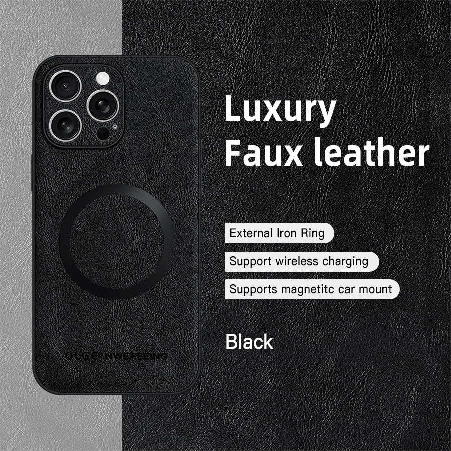 Magnetic Leather Case for Apple iPhone 17 Pro Max 13 12 14 15 16 17Pro MacSafe Luxury Wireless Charge Shockproof MagSafe Cover