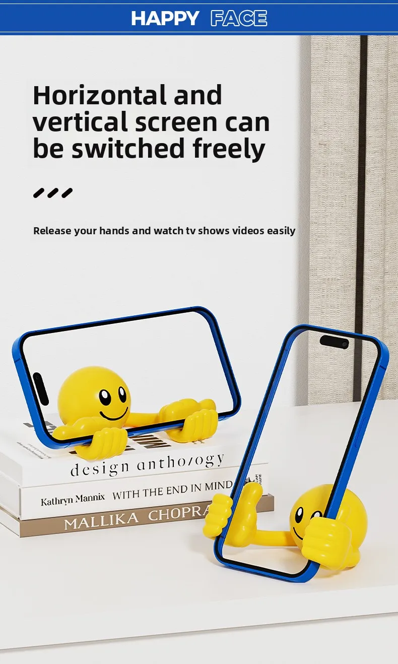 Cartoon Desktop Decor Smiley Rotating Thumb Phone Tablet Stand Creative Plastic Lazy Phone Holder