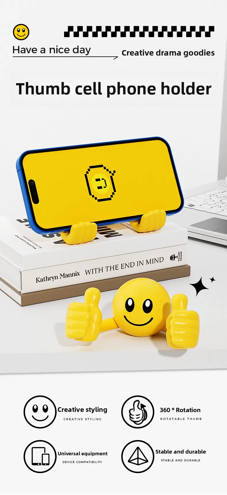 Cartoon Desktop Decor Smiley Rotating Thumb Phone Tablet Stand Creative Plastic Lazy Phone Holder