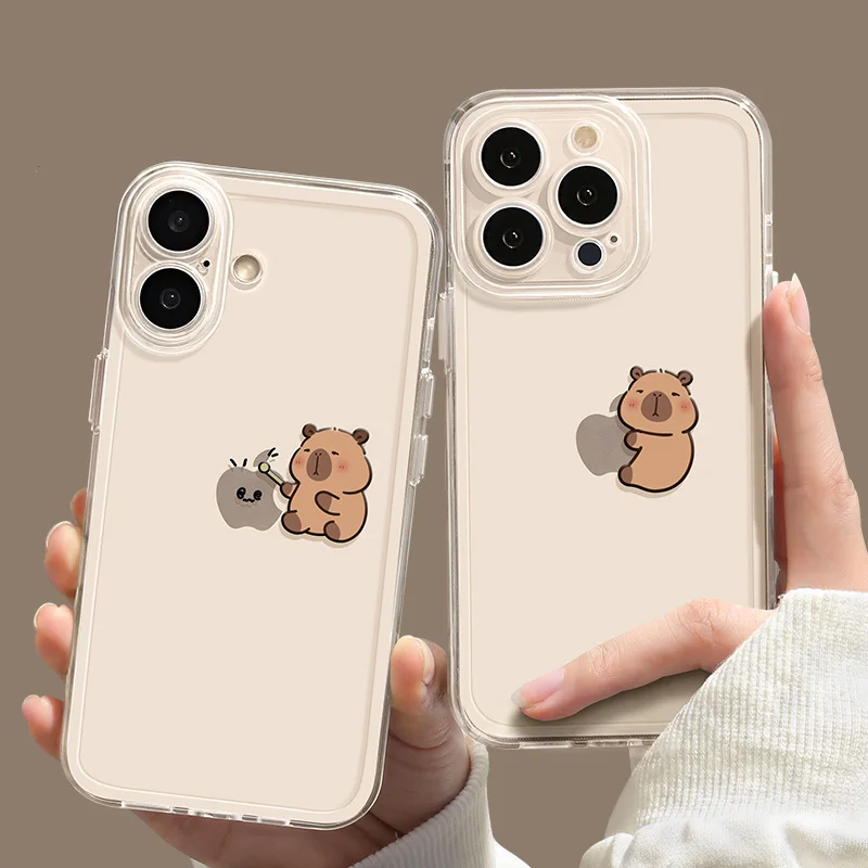 Cute Cartoon Capybara Clear Phone Case For iPhone 18 17 16 15 14 11 12 13 Pro Max Plus Mini 7 8 Transparent Cover Fundas Skin