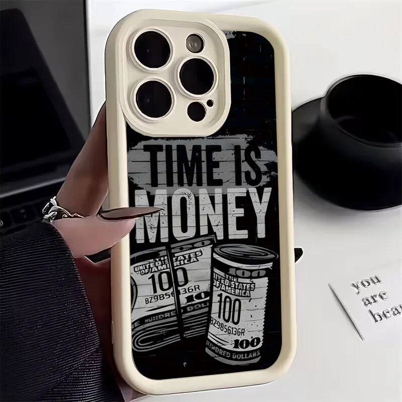 Time Is Money Printed Phone Case for Samsung Galaxy S25 S24 Ultra S22 S23 FE S25 A14 A15 A34 A35 A32 A52 A53 A54 A55 A165G Cover