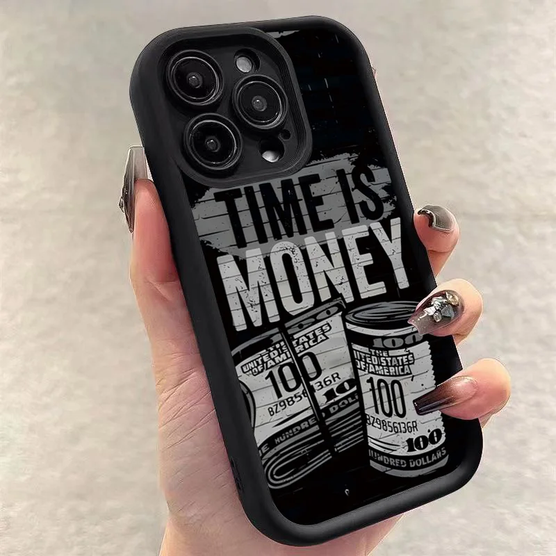 Time Is Money Printed Phone Case for Samsung Galaxy S25 S24 Ultra S22 S23 FE S25 A14 A15 A34 A35 A32 A52 A53 A54 A55 A165G Cover