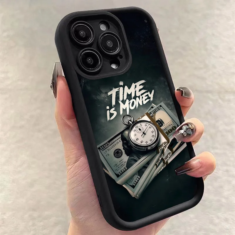 Time Is Money Printed Phone Case for Samsung Galaxy S25 S24 Ultra S22 S23 FE S25 A14 A15 A34 A35 A32 A52 A53 A54 A55 A165G Cover
