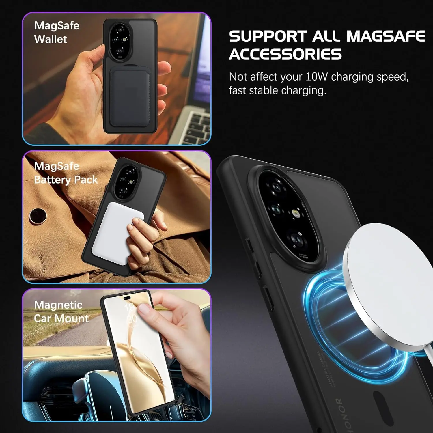 Transluent Case for Magsafe Magnetic Wireless Charge Back Matte Hard Plastic Soft Bumper Cover for Honor 200 200Pro Lite