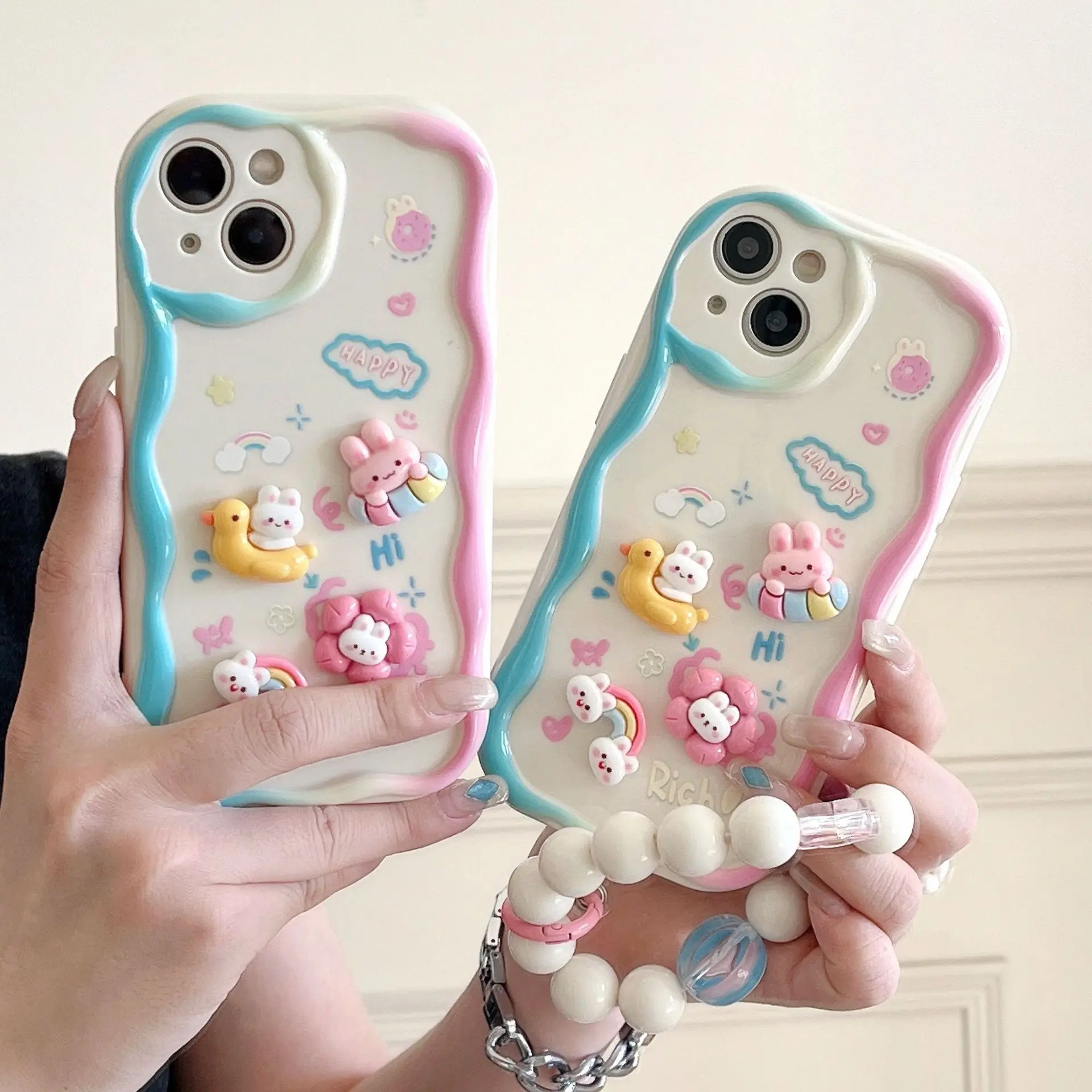 3D Bear Hang Phone Chain Lanyard Case For Samsung Galaxy A24 A14 A34 A35 A05 A05S S23 S21 Ultra Plus S20 FE A53 A52 A32 A31 A51