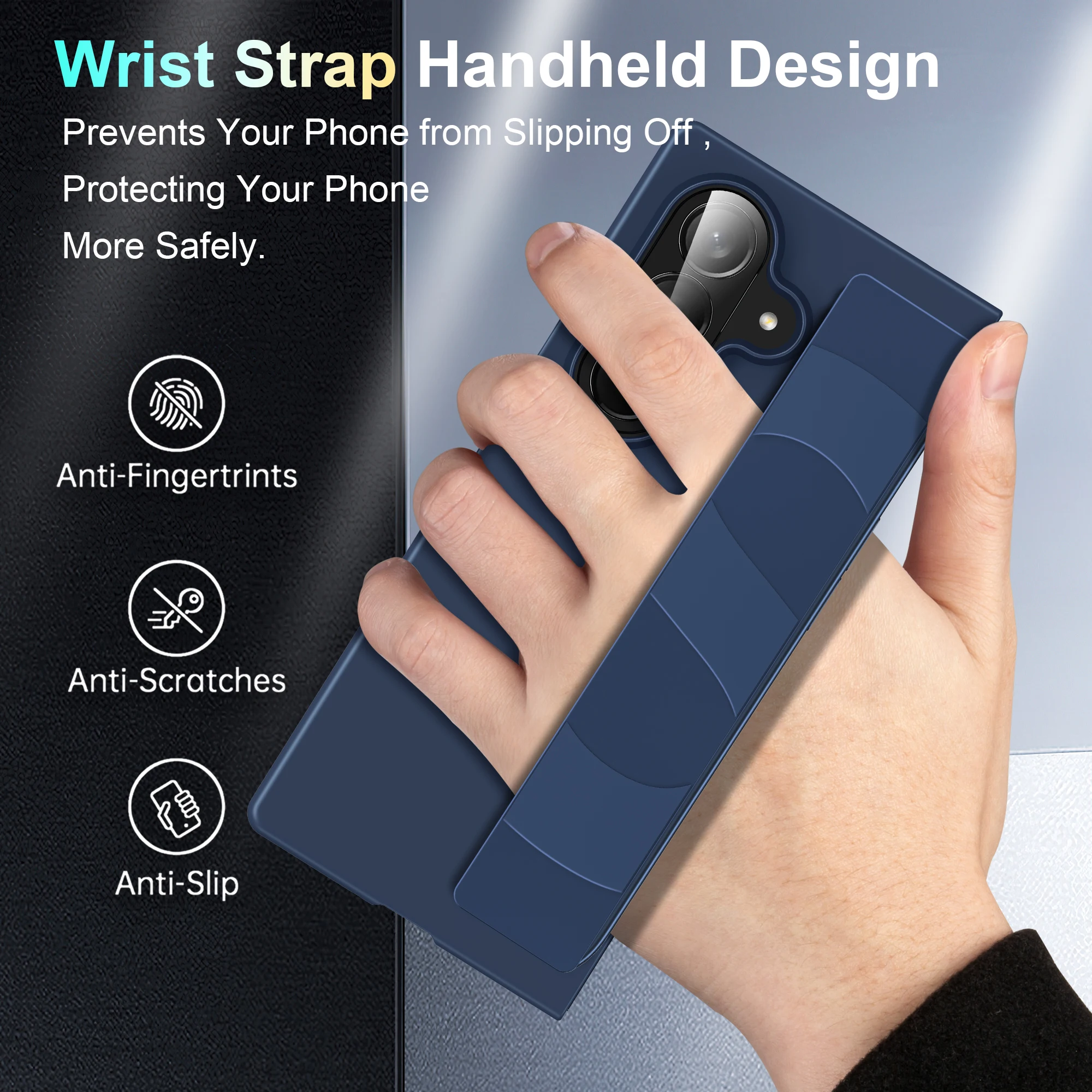 Luxury Ultra-thin Matte Silicone Wrist Strap Case For Samsung Galaxy Fold 7 6 5 4 3 5G Folding Shockproof Hard Back Cover