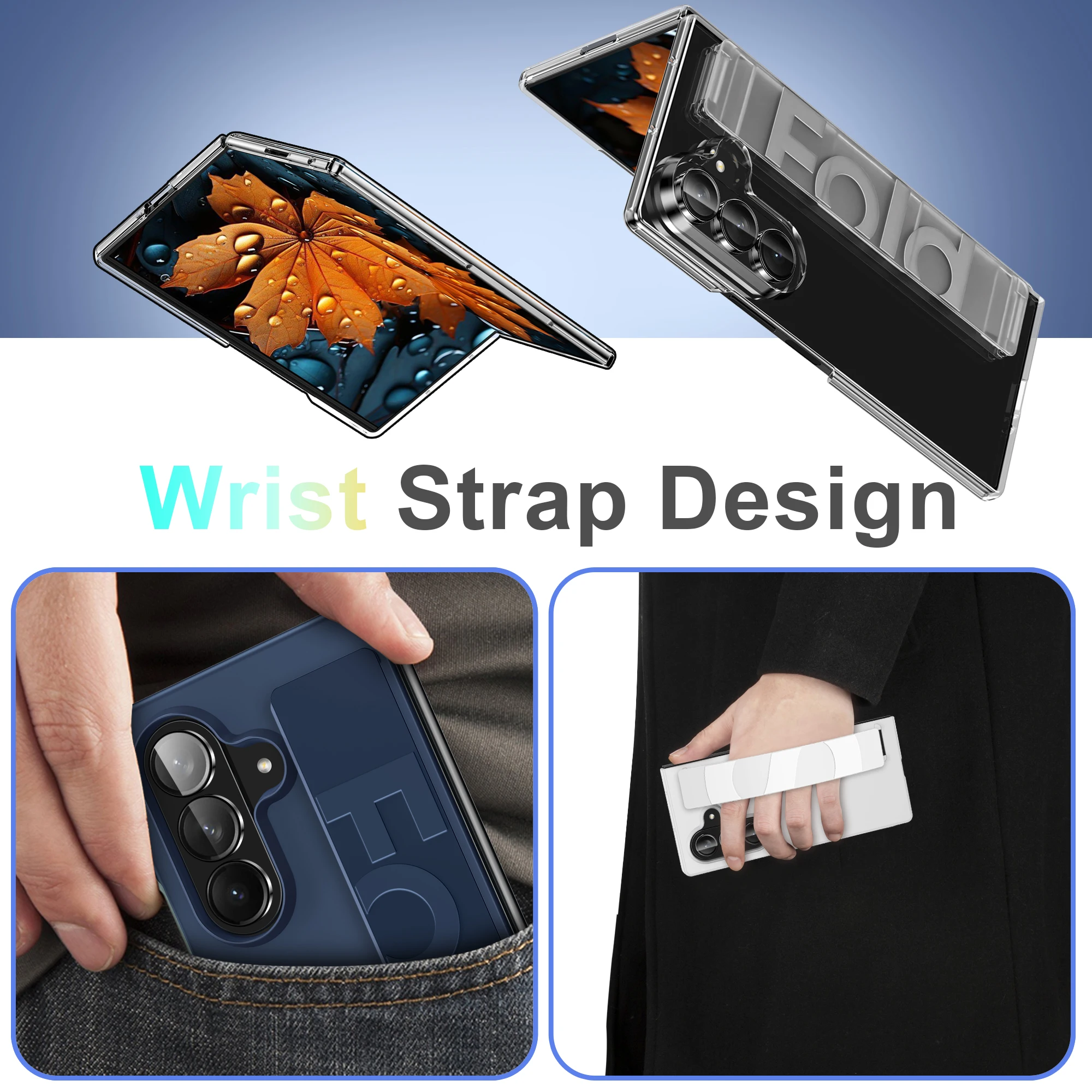Luxury Ultra-thin Matte Silicone Wrist Strap Case For Samsung Galaxy Fold 7 6 5 4 3 5G Folding Shockproof Hard Back Cover