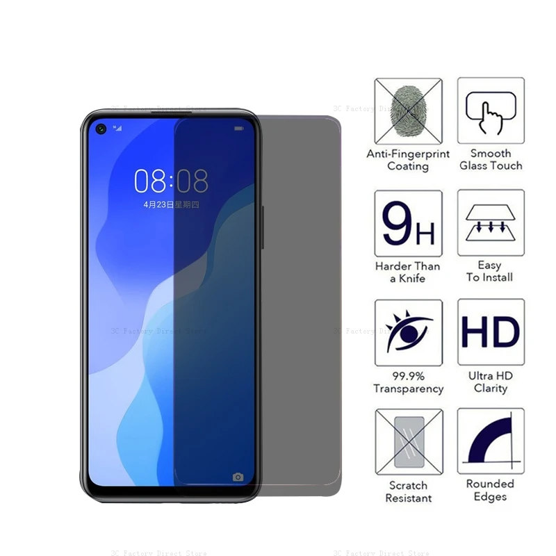 4PCS Privacy Tempered Glass For Huawei P40 P30 P20 Lite E 5G 4G Anti- Spy Screen Protector For Huawei P Smart 2019 2020 2021 Z