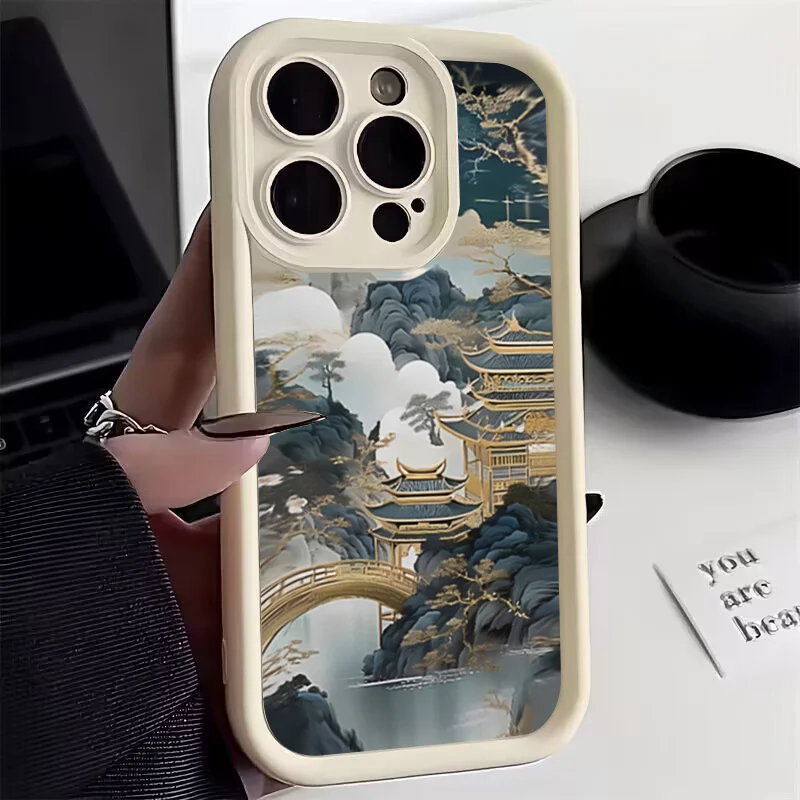 Chinese Architecture Landscape Soft Silicone Case For Xiaomi Redmi Note 11 12 Turbo 13 Pro Max Plus 12S 11S 10S 10 12C 13C Cover