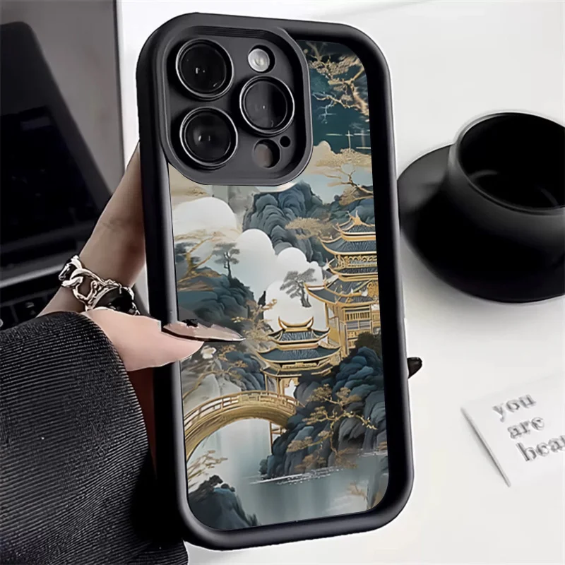 Chinese Architecture Landscape Soft Silicone Case For Xiaomi Redmi Note 11 12 Turbo 13 Pro Max Plus 12S 11S 10S 10 12C 13C Cover