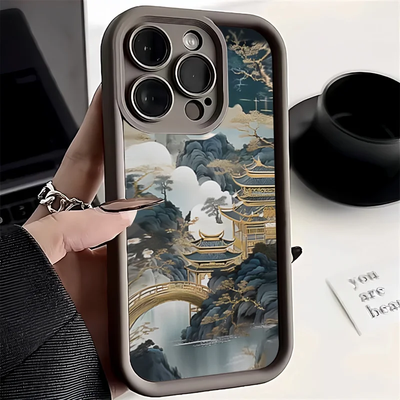 Chinese Architecture Landscape Soft Silicone Case For Xiaomi Redmi Note 11 12 Turbo 13 Pro Max Plus 12S 11S 10S 10 12C 13C Cover