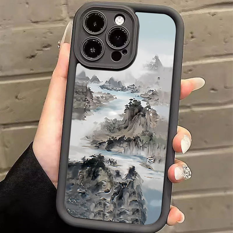 Chinese Architecture Landscape Soft Silicone Case For Xiaomi Redmi Note 11 12 Turbo 13 Pro Max Plus 12S 11S 10S 10 12C 13C Cover