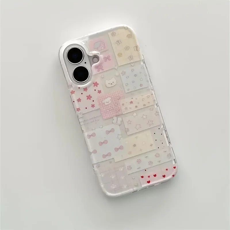 Cute Pink Bow Animal Collage Pattern Phone Case For iPhone 16 15 14 13 12 11 Pro Max X XR XS Max 7 8 Plus Shockproof Soft Cover