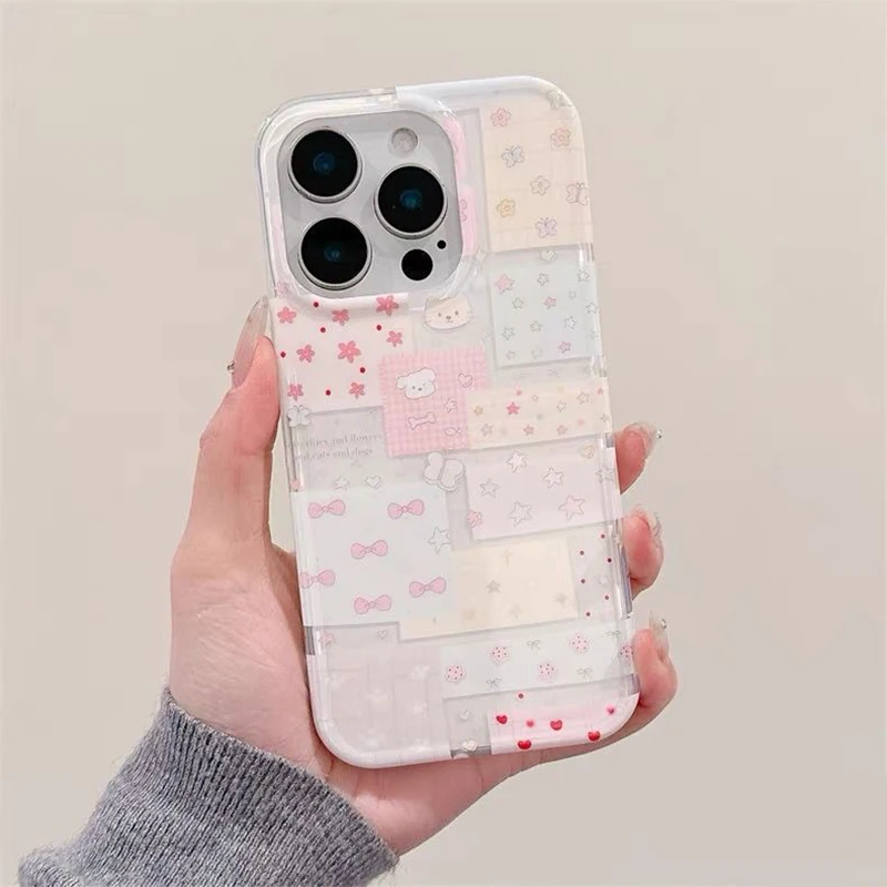 Cute Pink Bow Animal Collage Pattern Phone Case For iPhone 16 15 14 13 12 11 Pro Max X XR XS Max 7 8 Plus Shockproof Soft Cover