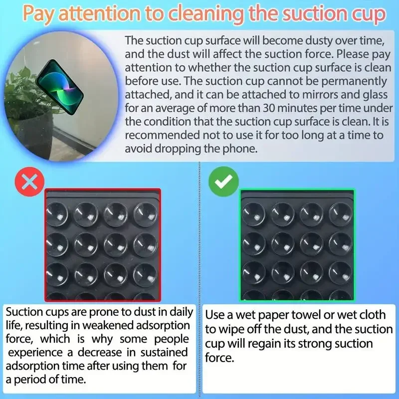 Double Sided Silicone Suction Cup Phone Holder Silicon Phone Accessory Compatible with Iphone /Android, Ideal for Use on Mirrors