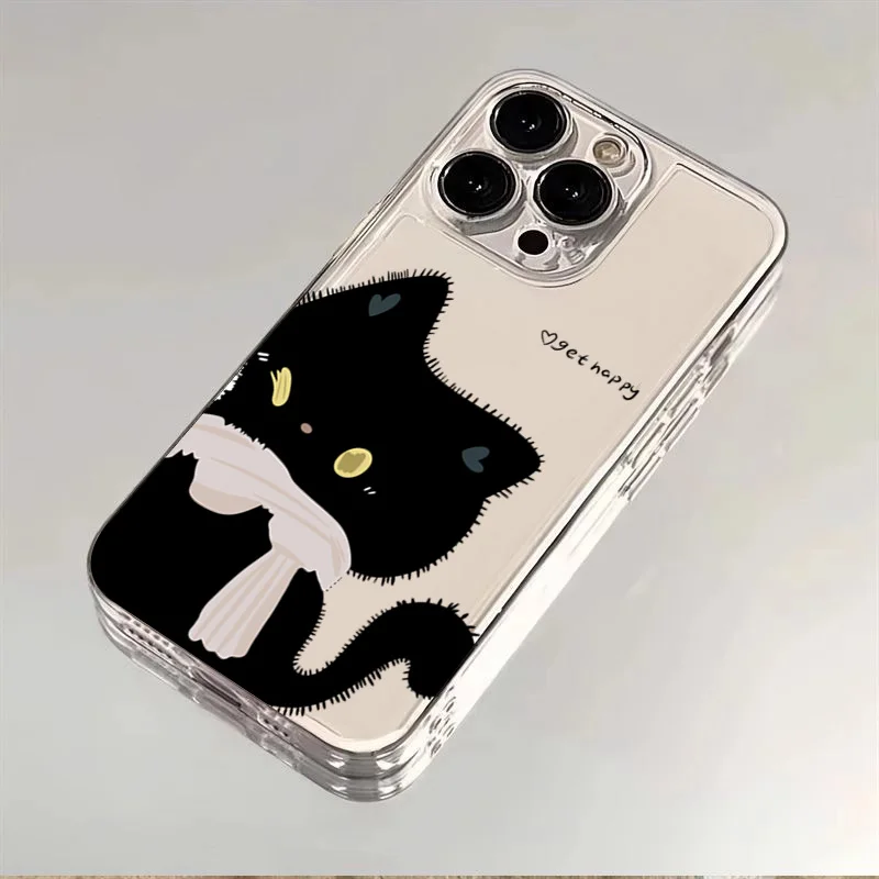 Cartoon Black White Cat Couple Phone Case For Samsung Galaxy A17 A16 A15 A35 A55 A37 A57 S25 S26 Ultra S23 S22 Plus S24FE Cover
