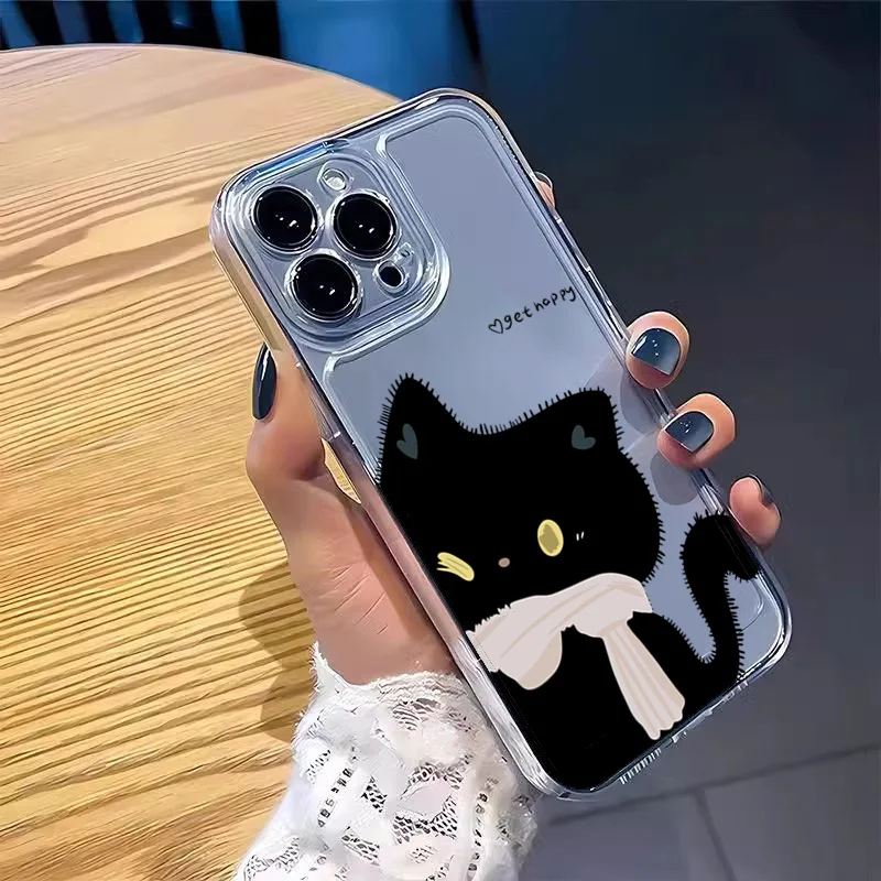 Cartoon Black White Cat Couple Phone Case For Samsung Galaxy A17 A16 A15 A35 A55 A37 A57 S25 S26 Ultra S23 S22 Plus S24FE Cover