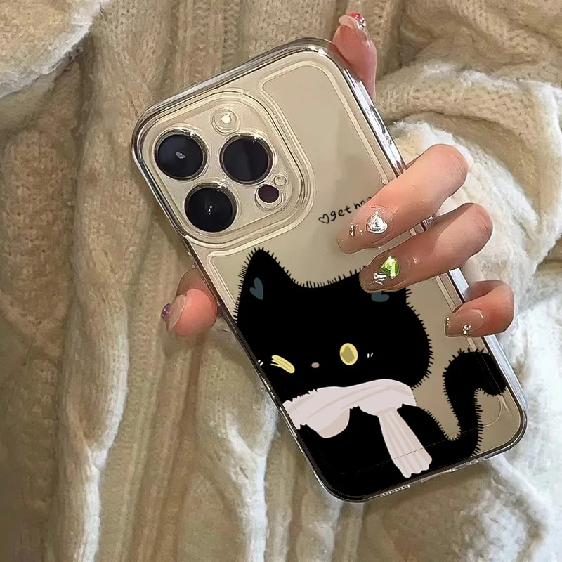 Cartoon Black White Cat Couple Phone Case For Samsung Galaxy A17 A16 A15 A35 A55 A37 A57 S25 S26 Ultra S23 S22 Plus S24FE Cover