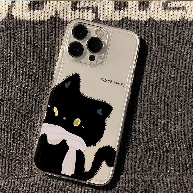 Cartoon Black White Cat Couple Phone Case For Samsung Galaxy A17 A16 A15 A35 A55 A37 A57 S25 S26 Ultra S23 S22 Plus S24FE Cover