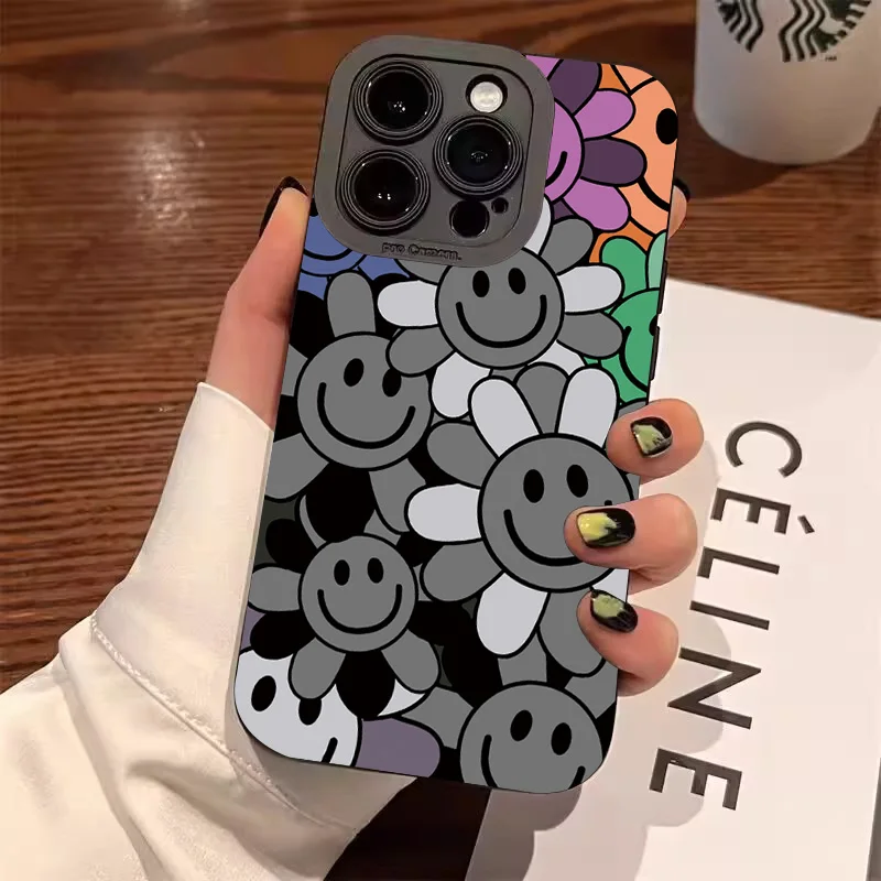 Sunflower Pattern Phone Case For iPhone 17 11 12 13 14 15 16 Pro Max 7 8 Plus 17 Air Shockproof Matte Soft Silicone Bumper Cover