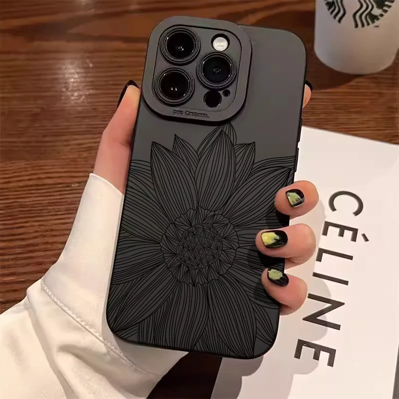 Sunflower Pattern Phone Case For iPhone 17 11 12 13 14 15 16 Pro Max 7 8 Plus 17 Air Shockproof Matte Soft Silicone Bumper Cover
