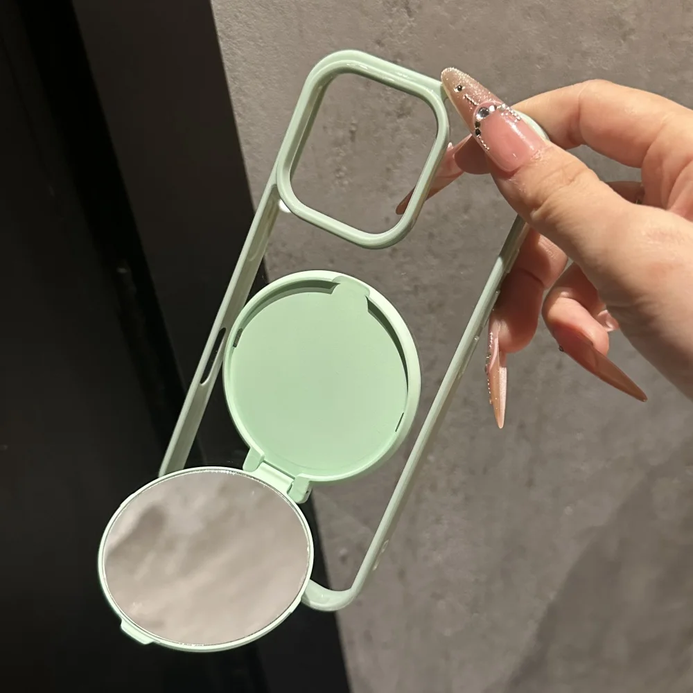 Invisible Flip Makeup Mirror Stand Holder Case For iPhone 17 15 16 Pro Max Plus 14 13 12 11 Air Acrylic Shockproof Bumper Cover