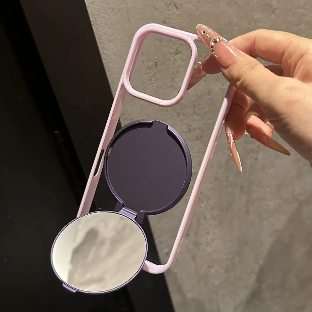 Invisible Flip Makeup Mirror Stand Holder Case For iPhone 17 15 16 Pro Max Plus 14 13 12 11 Air Acrylic Shockproof Bumper Cover