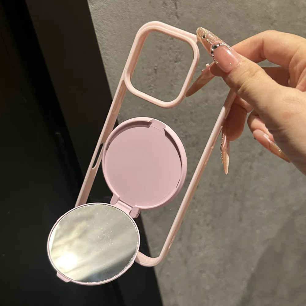 Invisible Flip Makeup Mirror Stand Holder Case For iPhone 17 15 16 Pro Max Plus 14 13 12 11 Air Acrylic Shockproof Bumper Cover