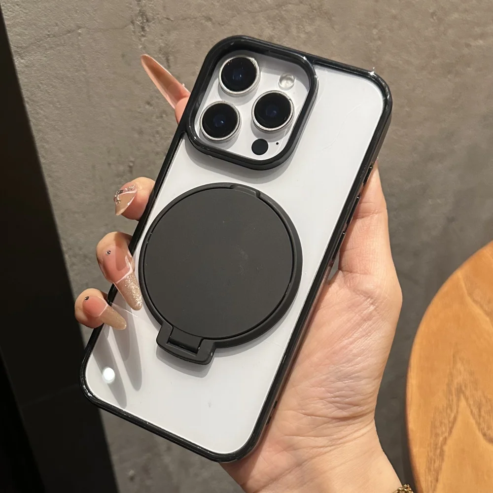 Invisible Flip Makeup Mirror Stand Holder Case For iPhone 17 15 16 Pro Max Plus 14 13 12 11 Air Acrylic Shockproof Bumper Cover