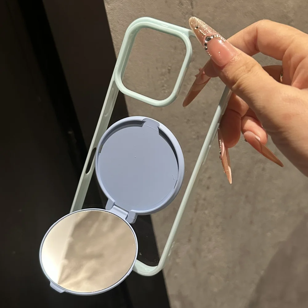 Invisible Flip Makeup Mirror Stand Holder Case For iPhone 17 15 16 Pro Max Plus 14 13 12 11 Air Acrylic Shockproof Bumper Cover