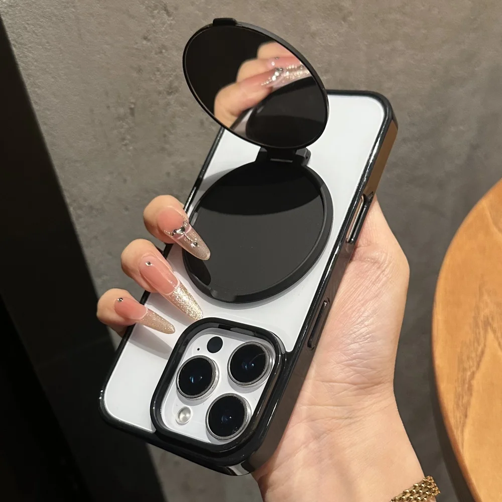 Invisible Flip Makeup Mirror Stand Holder Case For iPhone 17 15 16 Pro Max Plus 14 13 12 11 Air Acrylic Shockproof Bumper Cover