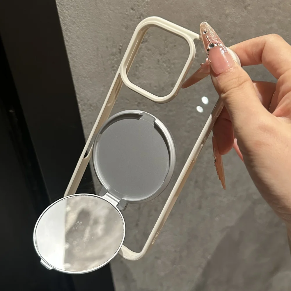 Invisible Flip Makeup Mirror Stand Holder Case For iPhone 17 15 16 Pro Max Plus 14 13 12 11 Air Acrylic Shockproof Bumper Cover