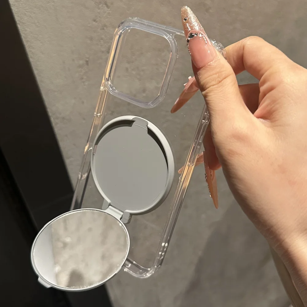 Invisible Flip Makeup Mirror Stand Holder Case For iPhone 17 15 16 Pro Max Plus 14 13 12 11 Air Acrylic Shockproof Bumper Cover