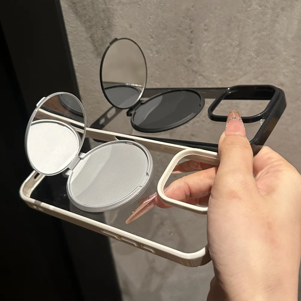 Invisible Flip Makeup Mirror Stand Holder Case For iPhone 17 15 16 Pro Max Plus 14 13 12 11 Air Acrylic Shockproof Bumper Cover