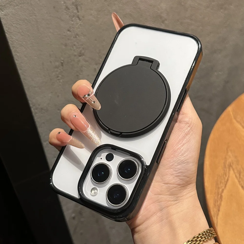 Invisible Flip Makeup Mirror Stand Holder Case For iPhone 17 15 16 Pro Max Plus 14 13 12 11 Air Acrylic Shockproof Bumper Cover